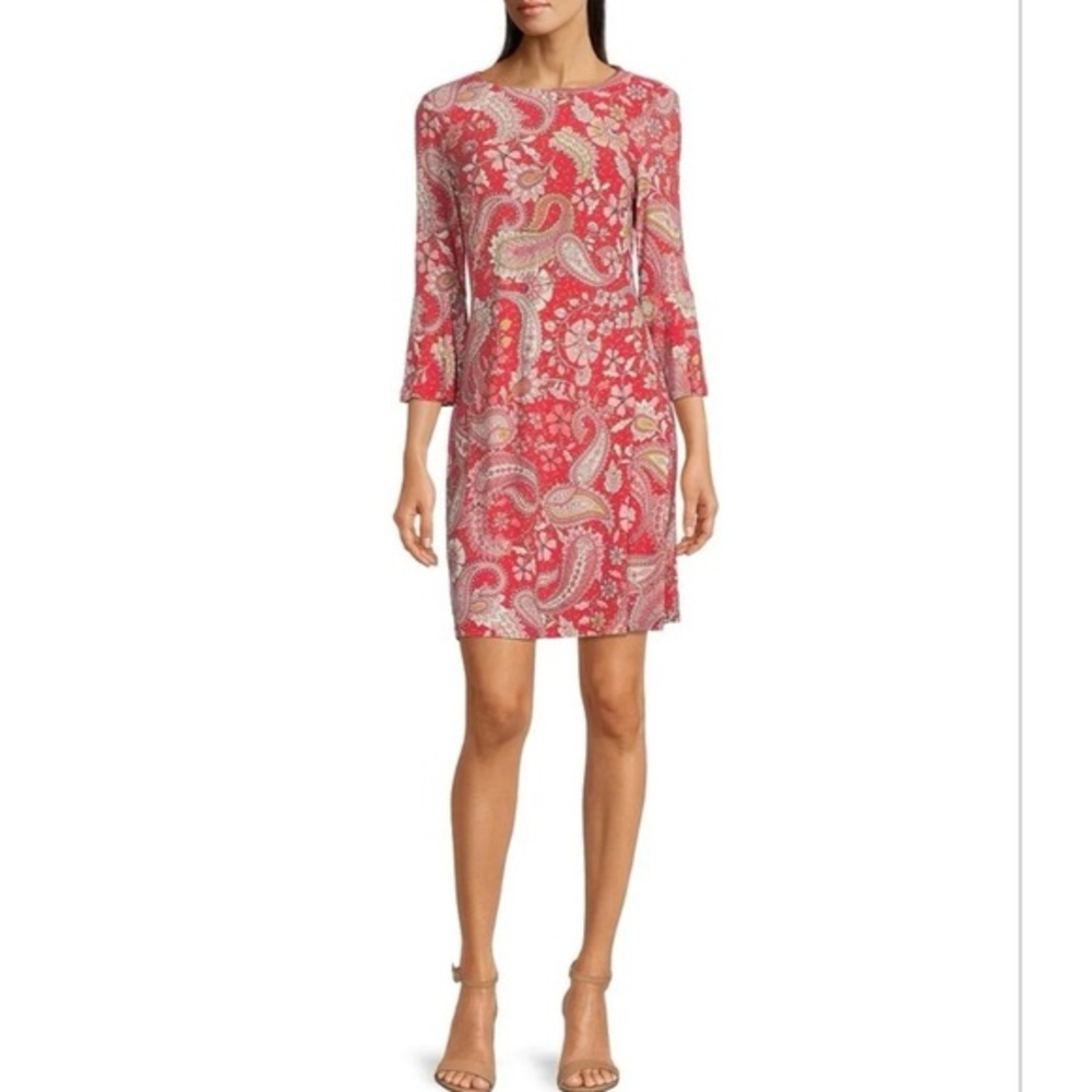 Tommy Hilfiger Red and Pink Paisley Long Sleeve Dress